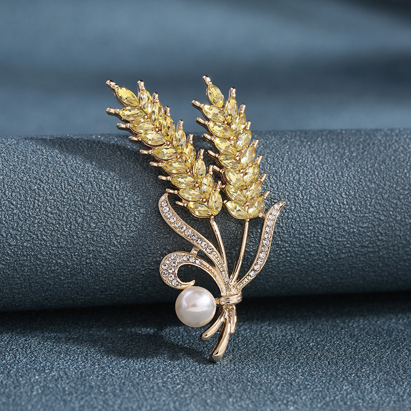 Spilla spiga di grano dorata per donna, spilla di grano con strass di alta qualità, accessori per abiti professionali, punto_voghion.com