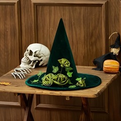 ハロウィンパーティーハット 魔女帽子 オズの魔法使い風 造花 ドレスアップアクセサリー グリーンマジックハット