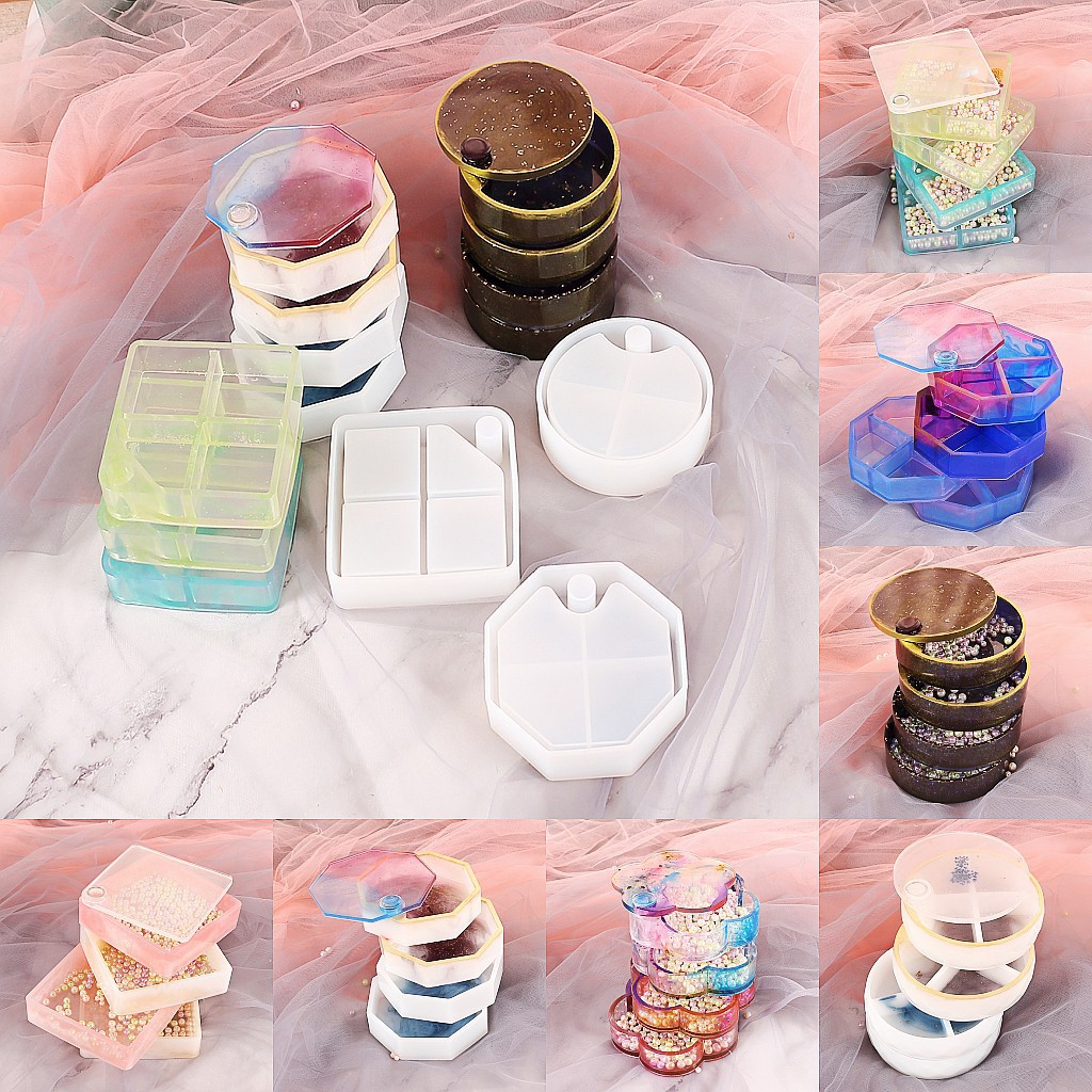 diy水晶滴膠模具多層旋轉收納首飾盒 重疊手工飾品架擺件矽膠模具