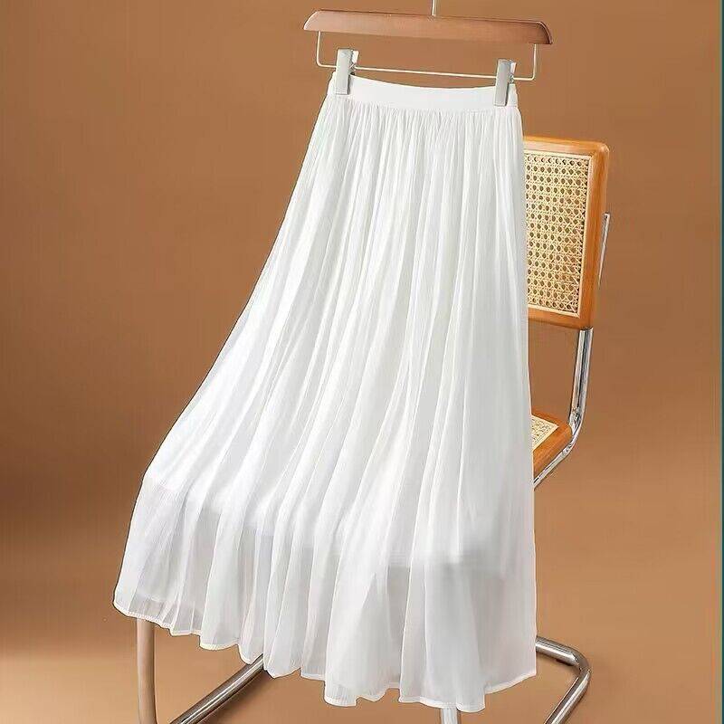 デザインヨーロッパスタイルの流れるシフォンスカート女性の夏の新しいミルクパールスカート気質ヤナギしわプリーツスカート|undefined