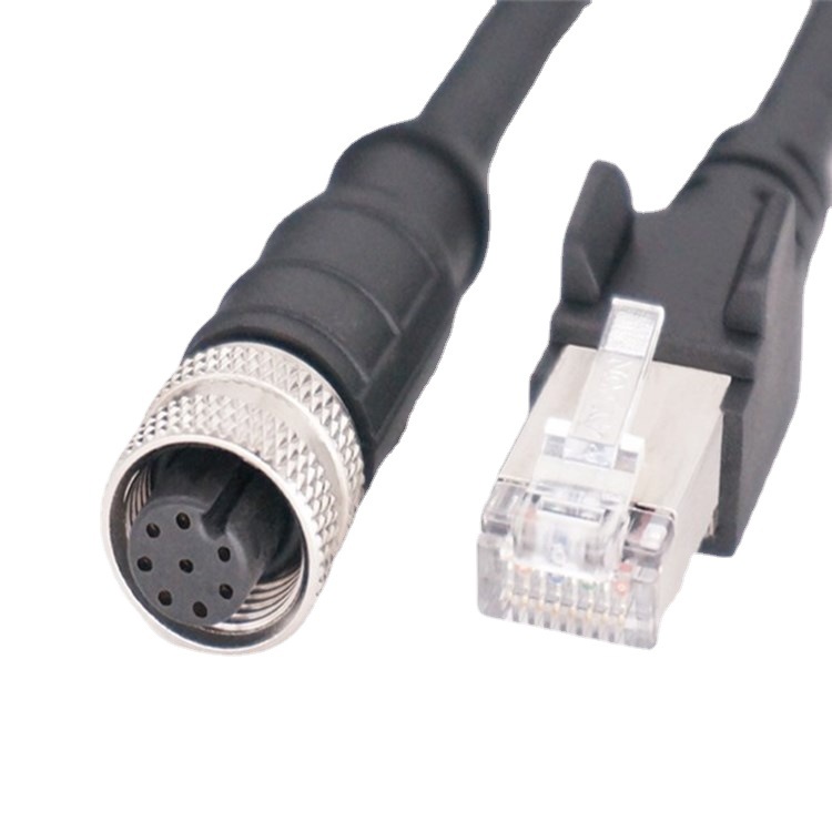 RJ45连接器转M12航空插头水晶头针式工业相机网线数据线8芯公头