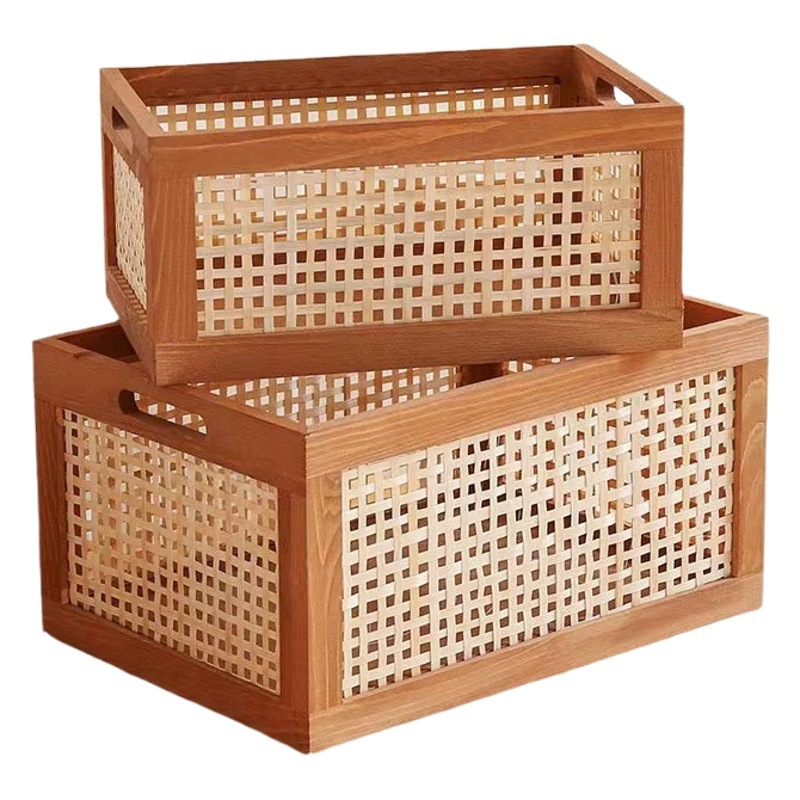 Retro de madera maciza canasta de almacenamiento de maquillaje caja de almacenamiento de escritorio grande de juguete joyería cajón de madera caja de almacenamiento en stock