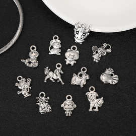 跨境12生肖藏银吊坠 蛇年DIY合金古银色饰品配件手链项链挂件材料