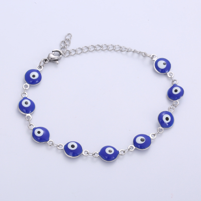 Aml Wholesale Jewelry Stainless Steel Resin Turkish Blue Eye Evil Eye Adjustable Bracelet