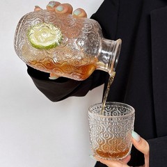 ガラスコップ一本一本セットジュース飲料牛乳朝食レトロ透明レリーフベゴニア模様コップ