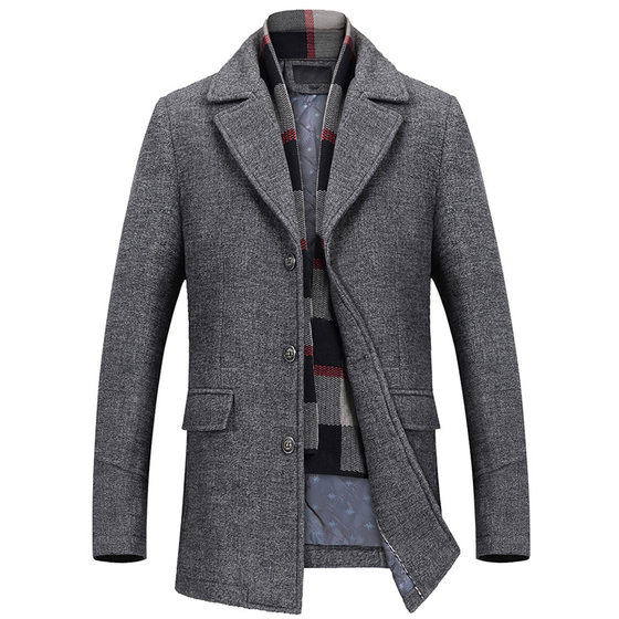 Autumn and Winter New Cross-border Woolen Men's Coat Casual Business Men's Woolen Coat Cotton Loose Woolen Coat Men