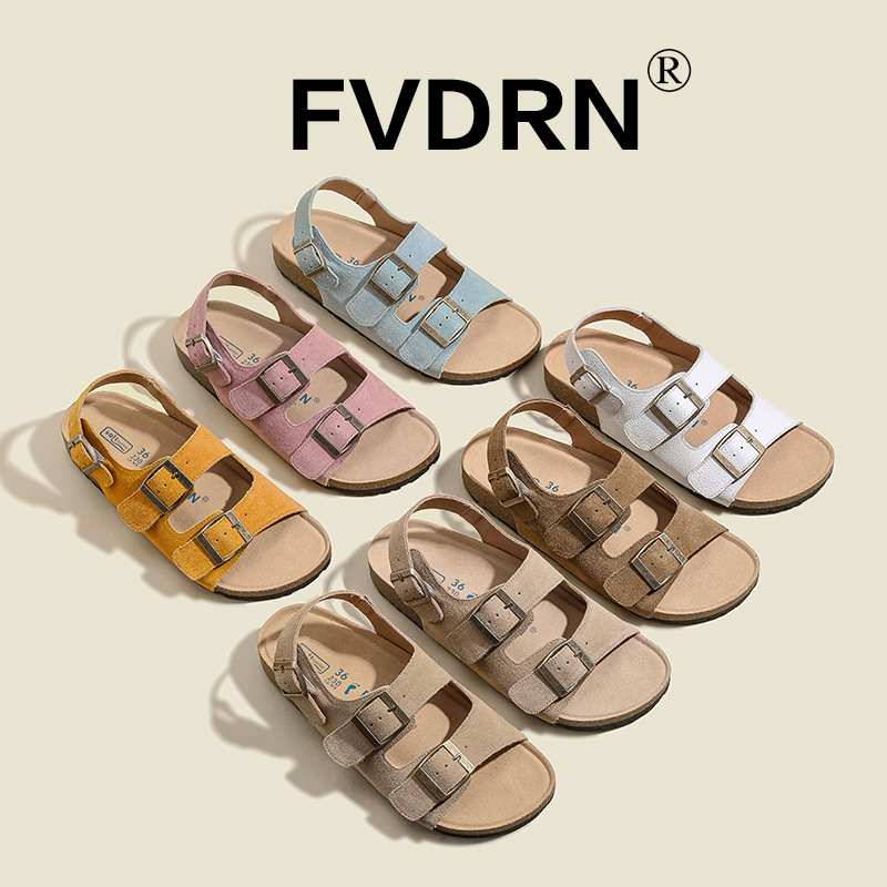 Todo cuero ~ Buckener plataforma zapatos de mujer 2025 verano nuevo estilo Velcro vintage zapatos romanos sandalias Boken