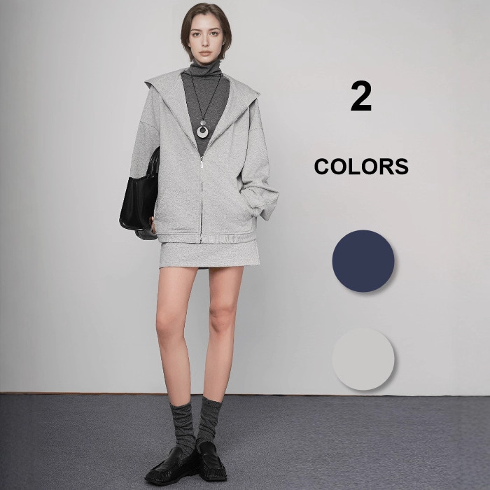 Jancey Autumn and Winter Australian Long-Staple Cotton Fleece Silhouette Hooded Sweatshirt Fleece Jacket Short Skirt Suit Long Sleeves