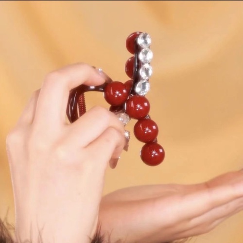 Bosiya national style red bean hairpin women's new red New Year hairpin hair accessory simple temperament shark clip headdress