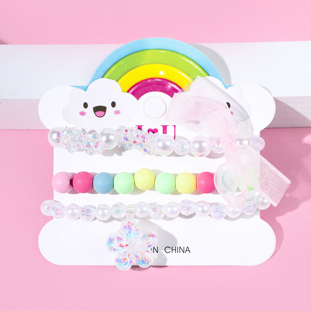 Flower Pendant decor Colorful Acrylic String Beads Bracelet Set