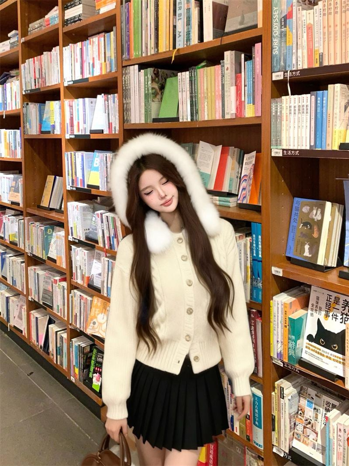 保暖毛毛领连帽长袖毛衣2025秋冬新款休闲百搭立体绞花收腰外套女