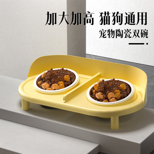 Cat Bowl Ceramic Dual Bowl Dog Bowl Cat Feeding Tray Dry Food Bowl Drinking Bowl Pet Bowl Dog Feeding Dish Anti-Toppling Pet Supplies