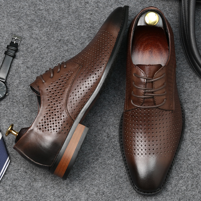 Chaussures habillées décontractées légères à lacets en cuir pour hommes, chaussures de travail professionnelles_voghion.com