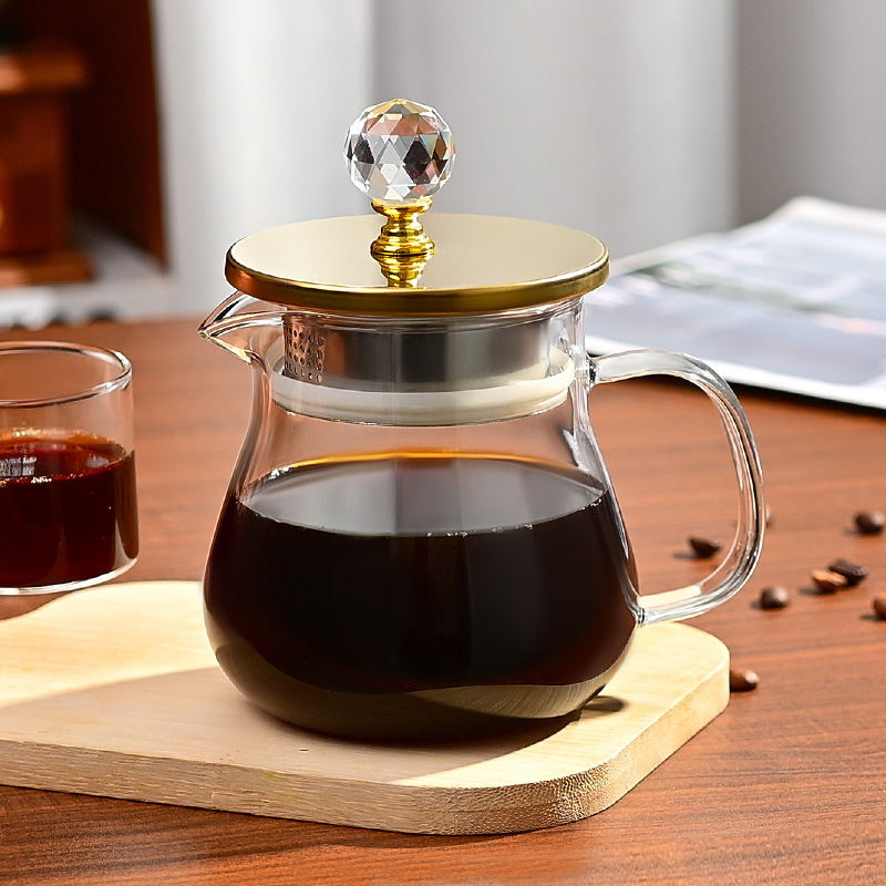 Wholesale Heat Resistant Glass Hand Coffee Pot Large Capacity Household Coffee Pot with Filter Mesh Handmade Coffee Sharing Pot Wholesale Heat Resistant Glass Hand Coffee Pot Large Capacity Household Coffee Pot with Filter Mesh Handmade Coffee Sharing Pot