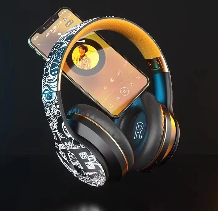 创意涂鸦耳机蓝牙头戴式耳机EL-B1带麦无线带线两用消噪5.0耳机