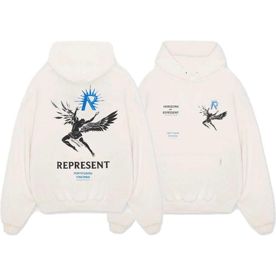 REPRESENT otoño e invierno nuevo estilo letra cursiva lema estampado calle alta casual negro suéter con capucha para hombres y mujeres