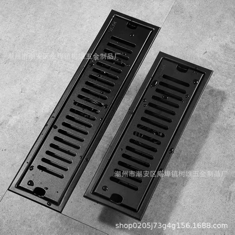 Drenaje de piso engrosado acero inoxidable 304 cepillado negro auto-Sellado drenaje de piso Hotel baño rectangular baño largo Desagüe de piso