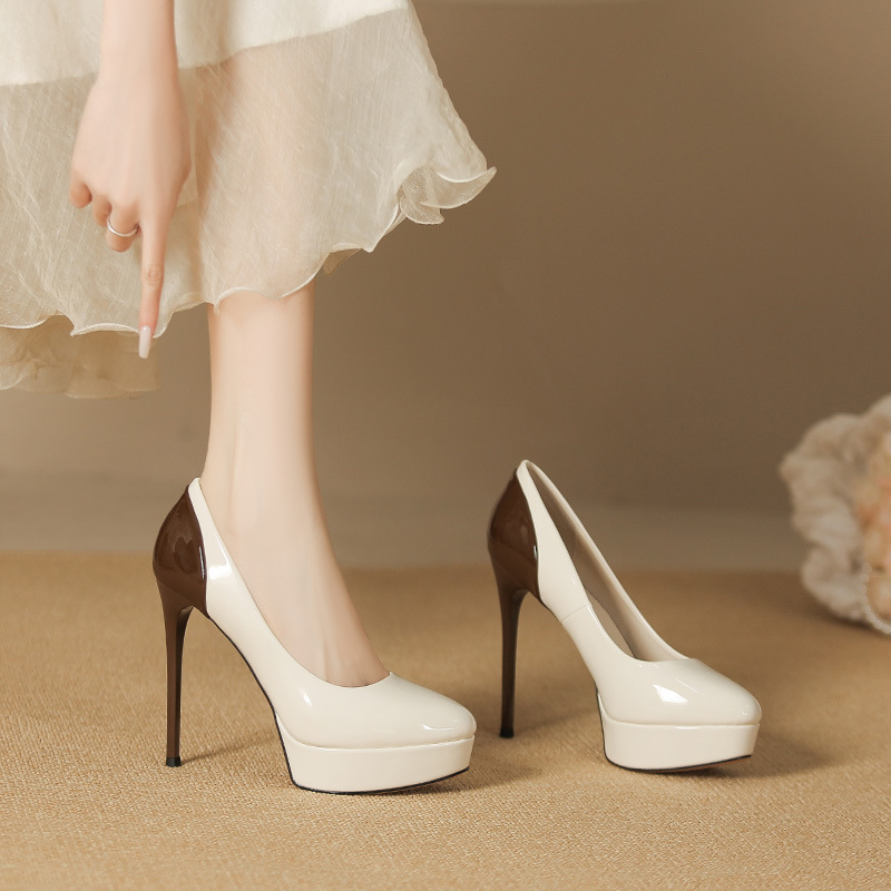 Giày cao gót nữ mũi tròn bít gót siêu cao 12 cm — Màu đen-12cm