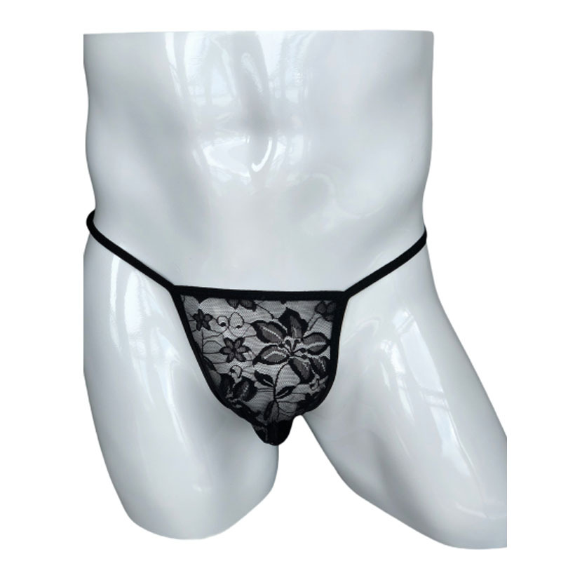 Low-Waist Sexy Transparent Lace Men's Underwear Breathable Seamless Nude Invisible U-Convex Triangle Thong Men's