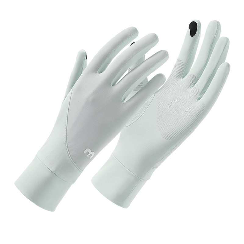 Verano de seda de hielo transpirable para mujer estilo fino al aire libre antideslizante conducción con todos los dedos anti-ultravioleta seda de hielo guantes de protección solar