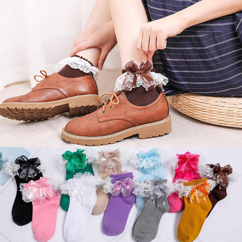 High-Quality Women's Ruffled Ankle Socks, Cotton Cute Ruffle Socks with Bows High-Quality Women's Ruffled Ankle Socks, Cotton Cute Ruffle Socks with Bows