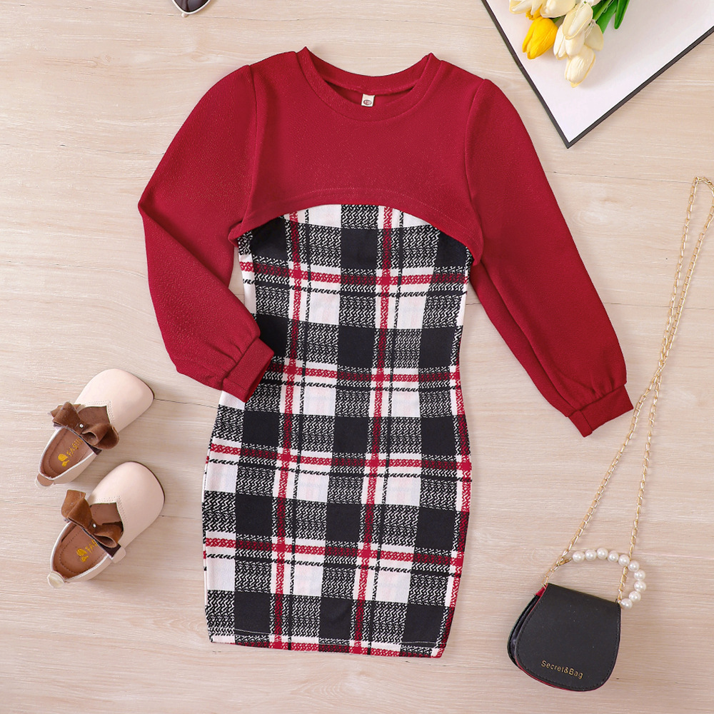 Vêtements pour enfants EW, nouveau produit pour grands enfants, jupe à carreaux d'automne pour filles + ensemble haut court DTZ844-D_voghion.com