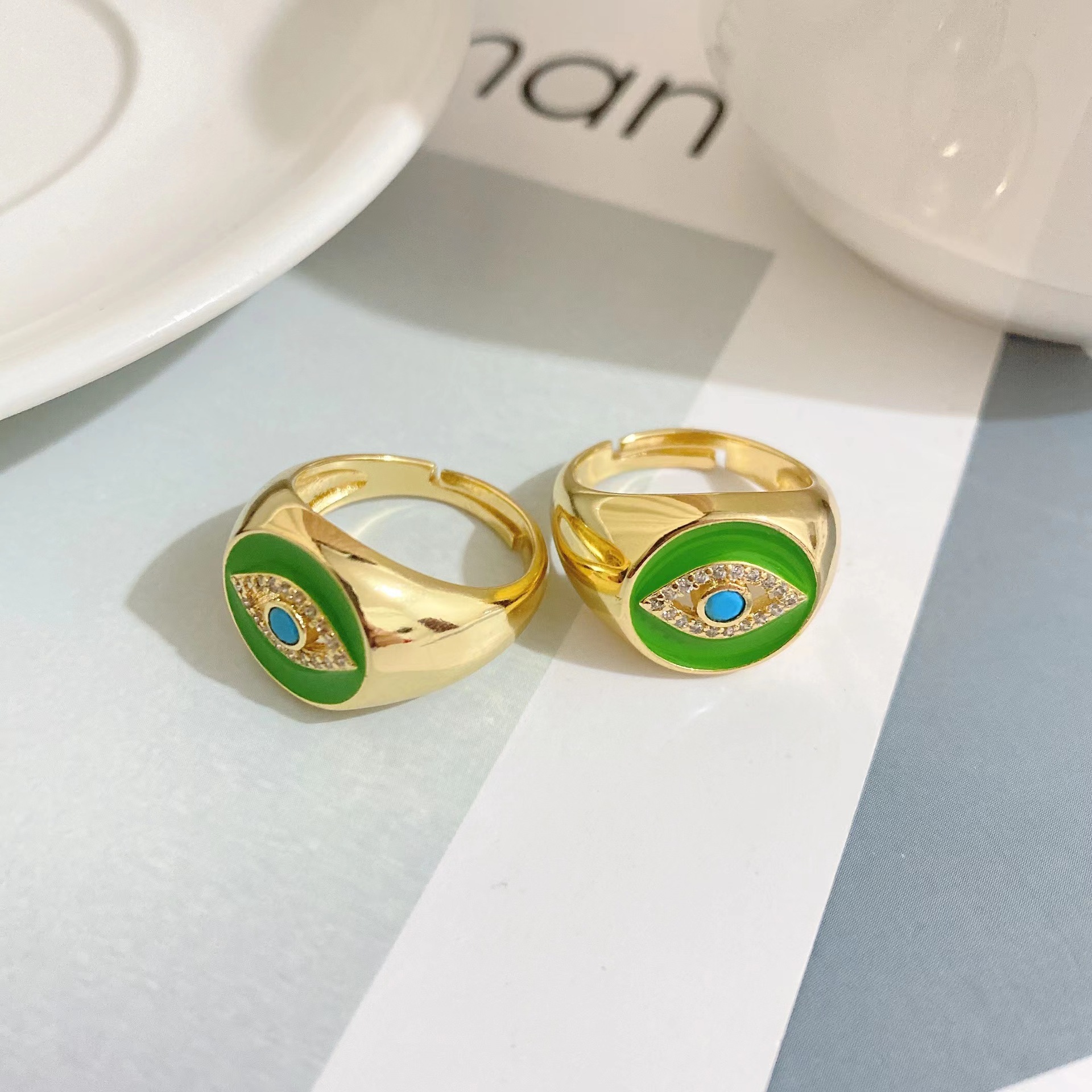 new copper-plated 18k gold eye drop oil micro-encrusted diamond open ring