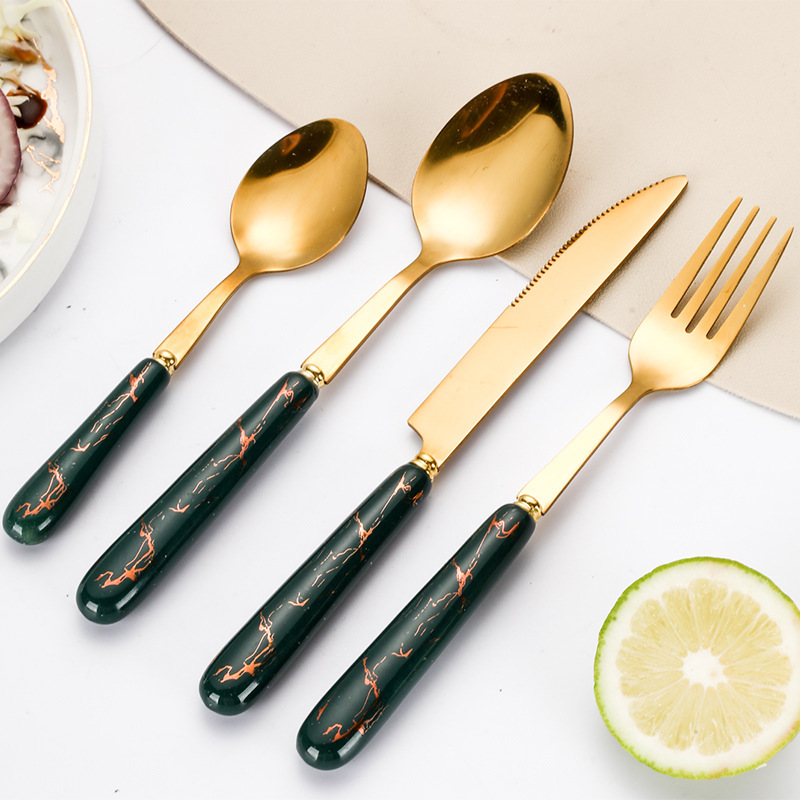 Ceramic Marble Handle Stainless Steel Knife, Fork and Spoon Tableware Set Western Steak Export Two Yuan Store Exclusive