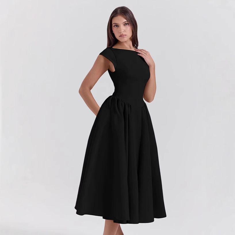 2024 otoño e invierno nuevo estilo estilo europeo y americano moda femenina transfronteriza temperamento sexy sin espalda cintura delgado vestido de color sólido image 5