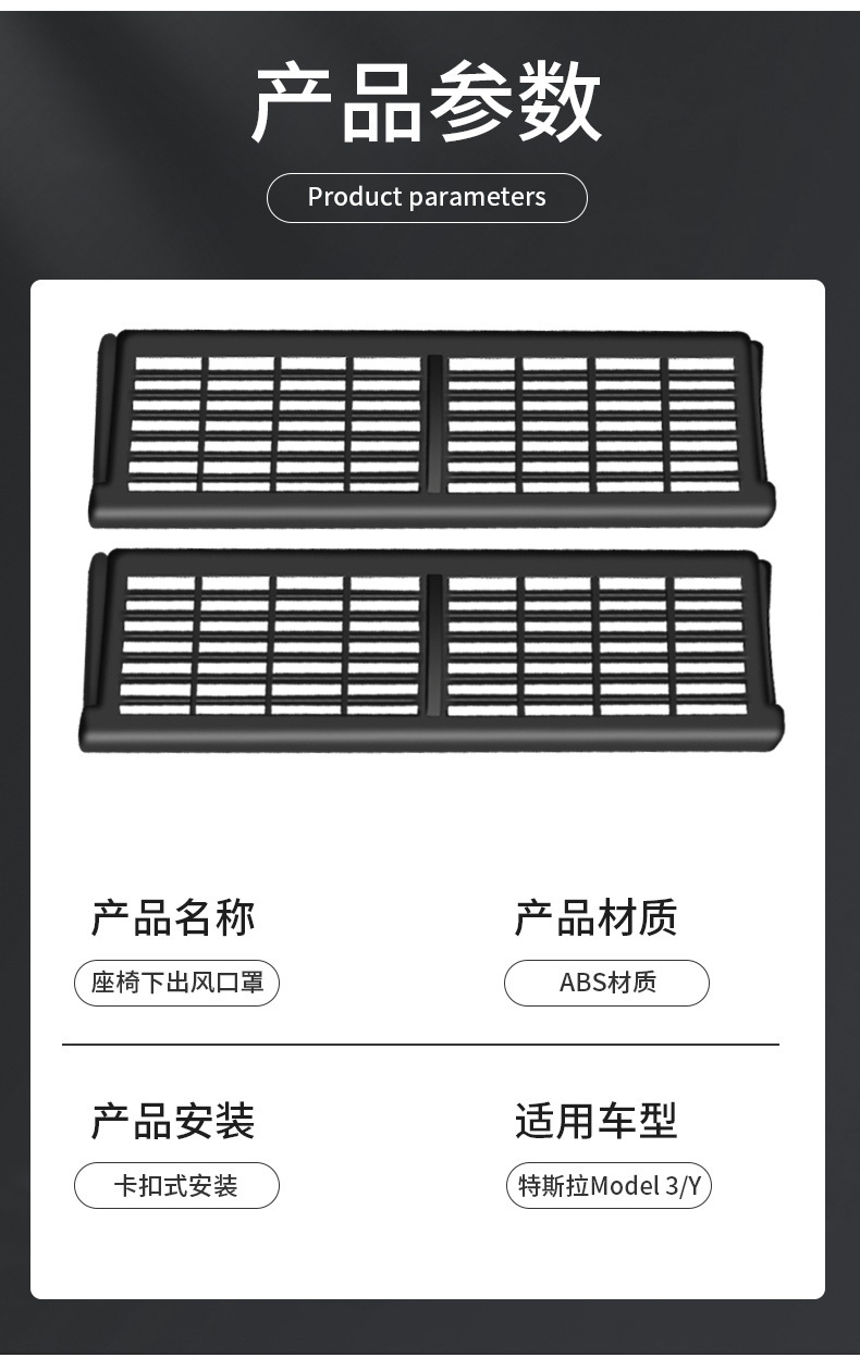 Suitable for the New Version of Model 3/Y/Yl Tesla Under-Seat Air Outlet Protective Cover to Prevent Foreign Objects from Entering the Interior