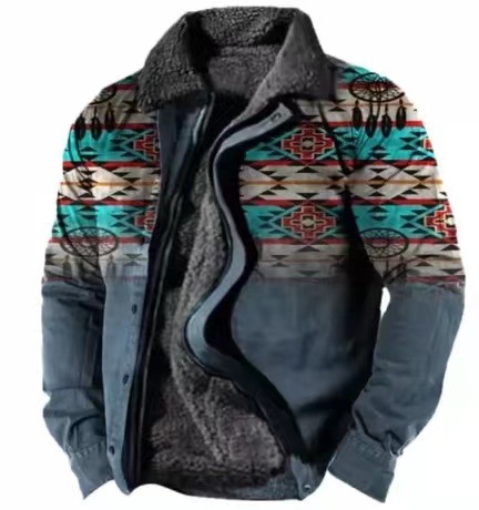 Cross-border en stock bolsillo de costura lateral engrosada casual cremallera suelta Lobo marrón Chaqueta de algodón de manga larga para hombres jóvenes