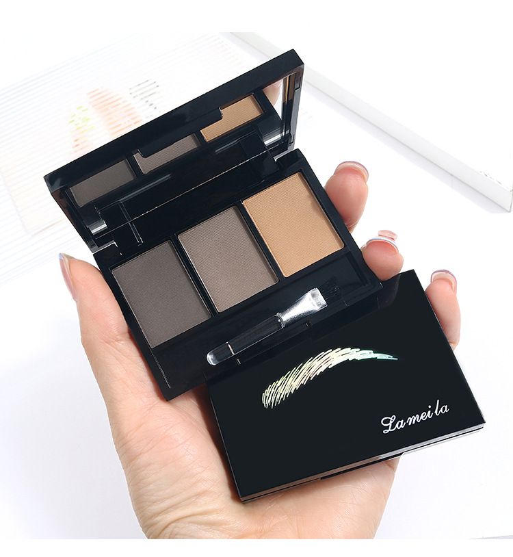 Lamila three-color eyebrow powder is natural, long-lasting, easy to apply, waterproof, sweat-proof, and does not smudge. It is a three-in-one eyeshadow and contouring eyebrow pencil undefined