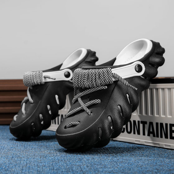 Cross-border plus size Shoelaces Hole Shoes for Men and Women Summer Outfit Office Slippers Anti-slip Beach Sandals