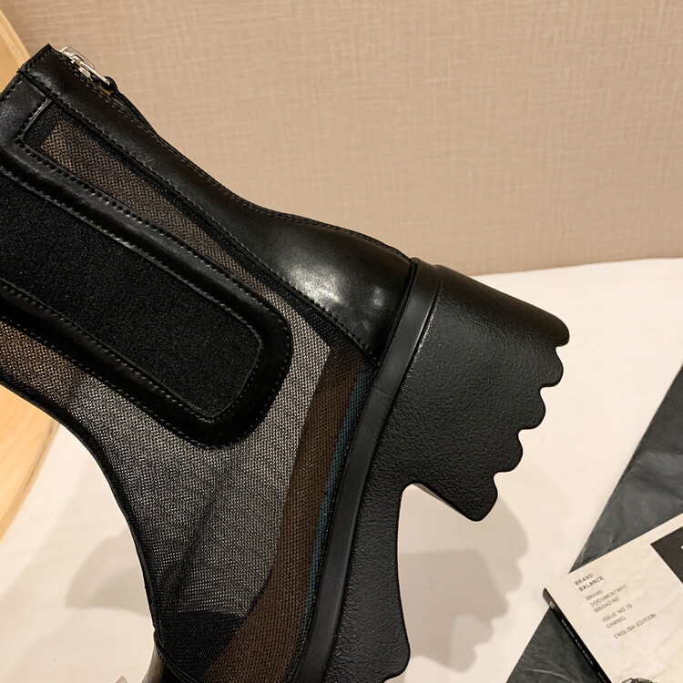 Boot ngắn nữ da bò mũi tròn đế dày thoáng khí khóa kéo sau — Màu đen, Màu mơ chi tiết 127