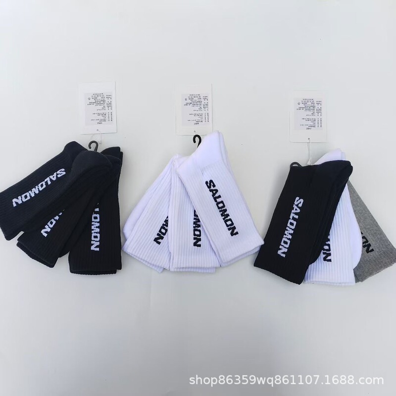 Salomon Outdoor Sports Socks Towel Bottom Cotton Socks Letter Mid-High Socks Men and Women Couple Socks