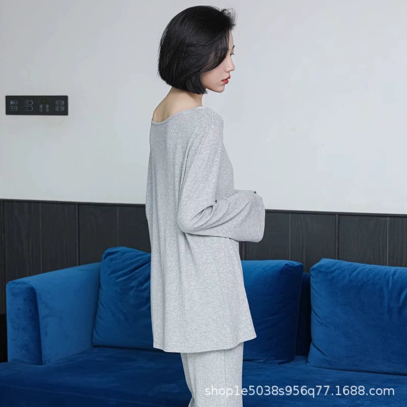 Women’s long‑sleeve pajama set, thin spring/autumn style, high‑quality, plus sizes M–2XL