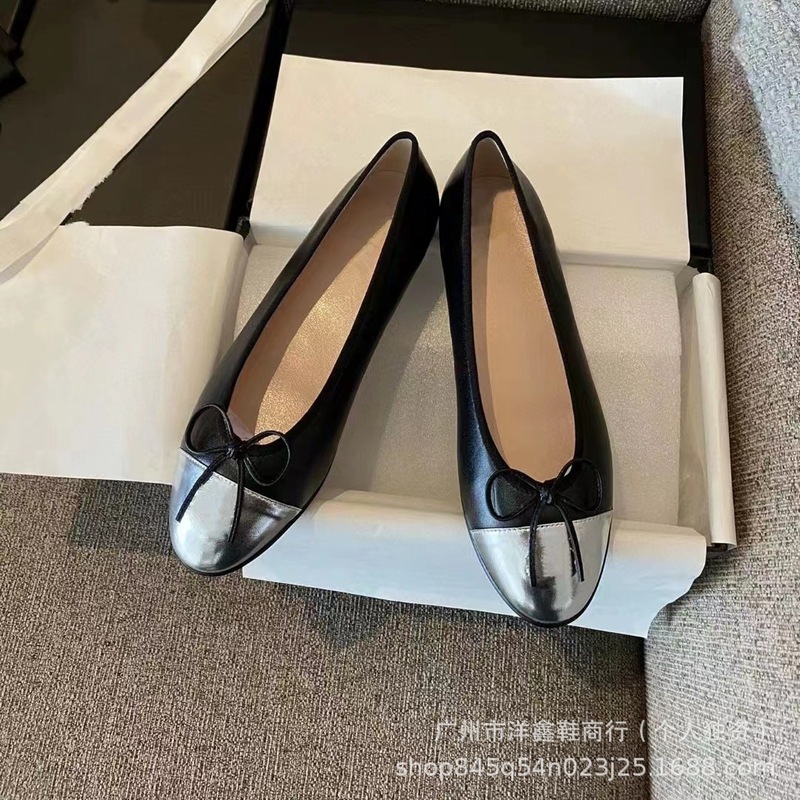高版本小香风拼色蝴蝶结芭蕾鞋真皮纯色通勤鞋浅口圆头平底单鞋女|undefined