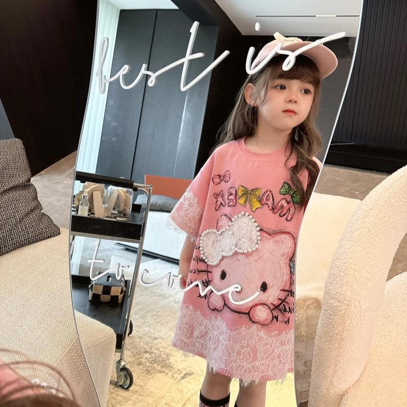 [新しいスタイル] レース KT 漫画 Tシャツ韓国半袖女の子夏のかわいいドレスアウターカジュアルトップ|undefined