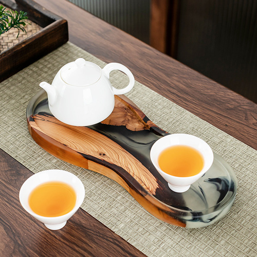 Creative Tea Ceremony Aroma Walnut Wood Solid Dry Pouring Plate Resin Small Tea Tray Simple Home Office Tea Table Gongfu Tea Set