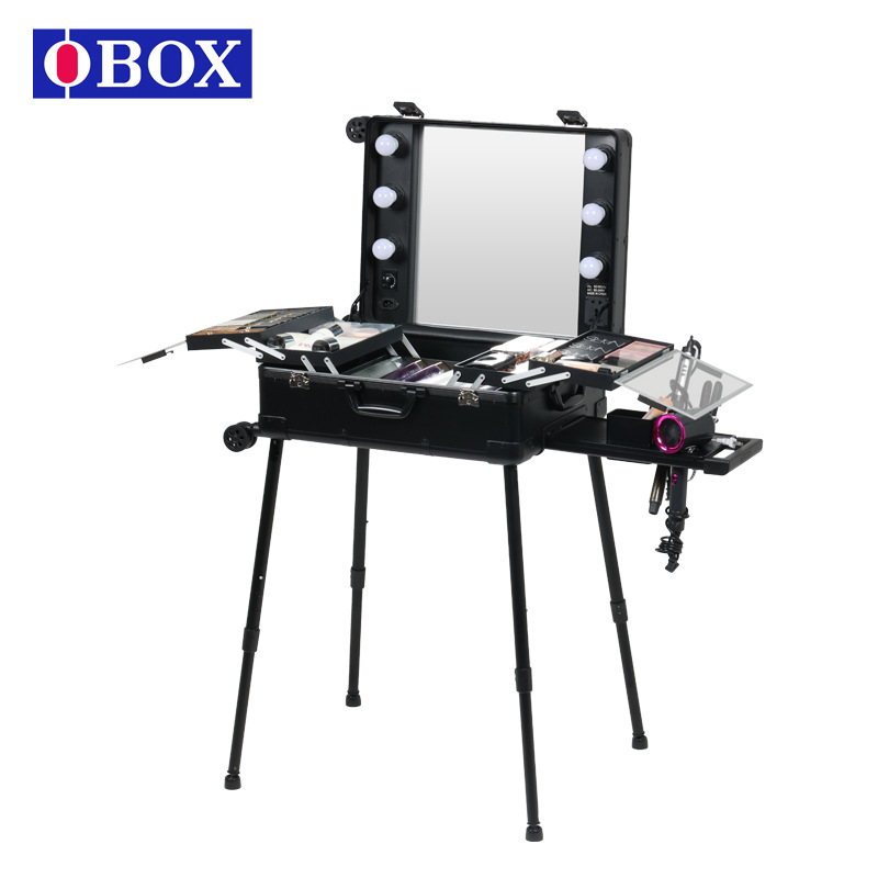 Caja de cosméticos profesional de gran capacidad de 24 pulgadas con barra de tracción ligera, caja de almacenamiento de belleza para uñas, equipaje de maquillaje y maquillador