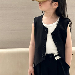 童小黑馬甲2023新款基礎男女童同款馬甲韓系帥氣無袖背心一件代發