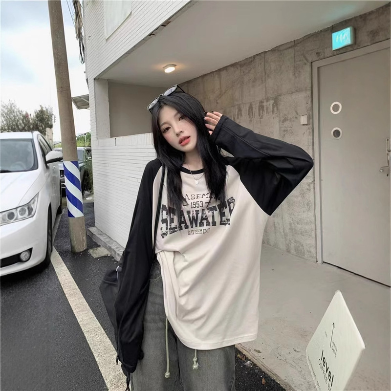 Long-sleeved T-shirt Women's Loose Korean Style 2024 New Arrival Raglan Sleeve Stitching Versatile plus size Mid-length Base Shirt Top Long-sleeved T-shirt Women's Loose Korean Style 2024 New Arrival Raglan Sleeve Stitching Versatile plus size Mid-length Base Shirt Top