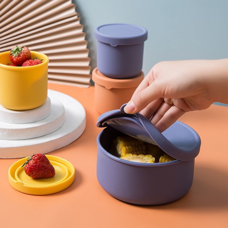 日本製食品グレードシリコン製ランチボックス、蓋付き丸型、電子レンジ加熱可能、保温弁当箱、鮮度保持弁当箱|undefined