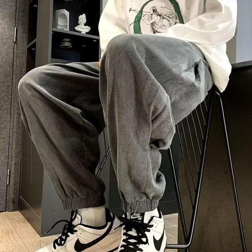 Summer Pants for Men and Women, Corduroy Harem Pants, Loose Tied-Ankle Sports Pants, Casual Nine-Piece Underwear