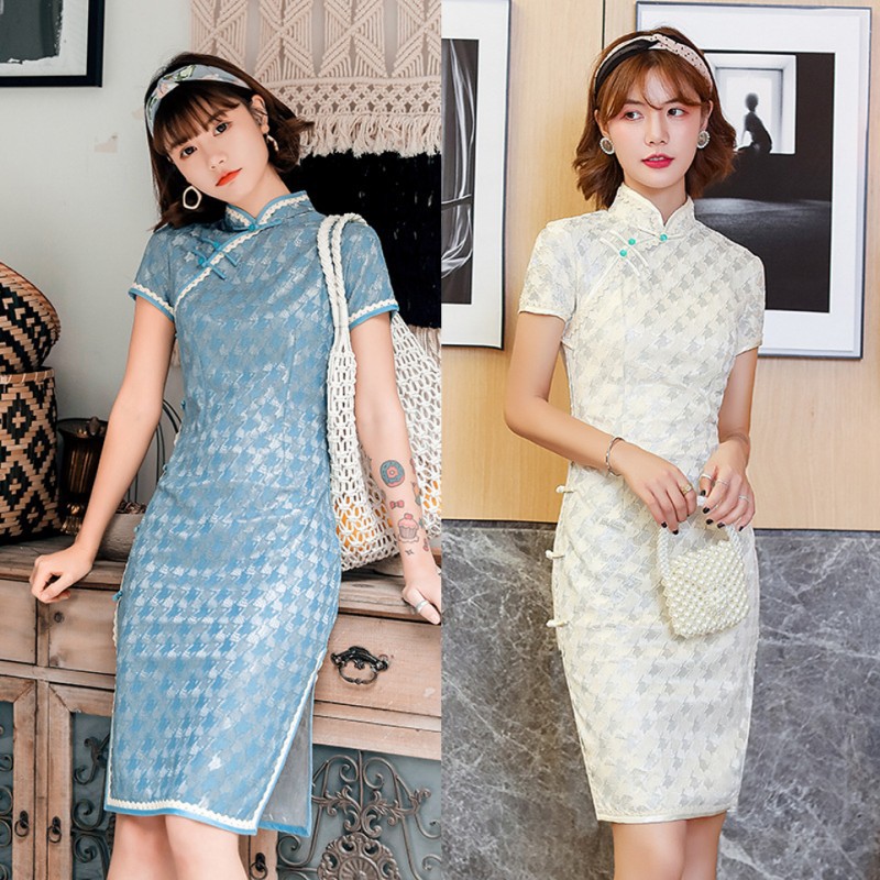 New Cheongsam Improved Young Girl's Lace Retro Elegant Petite Dress 2021 New Cheongsam