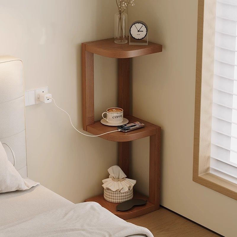 Solid Wood Bedside Table for Home Bedroom Bedside Ultra-Narrow Gap Cabinet Walnut Style Does Not Take up Space Simple Corner Storage Rack