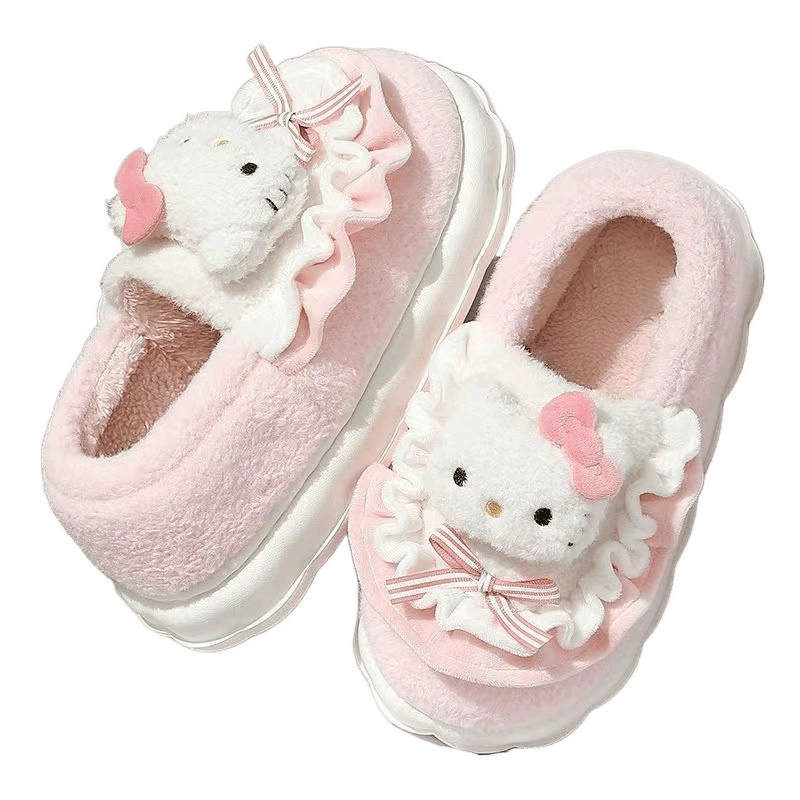 Hello kitty, winter cute keep warm non-slip slippers for students, plush