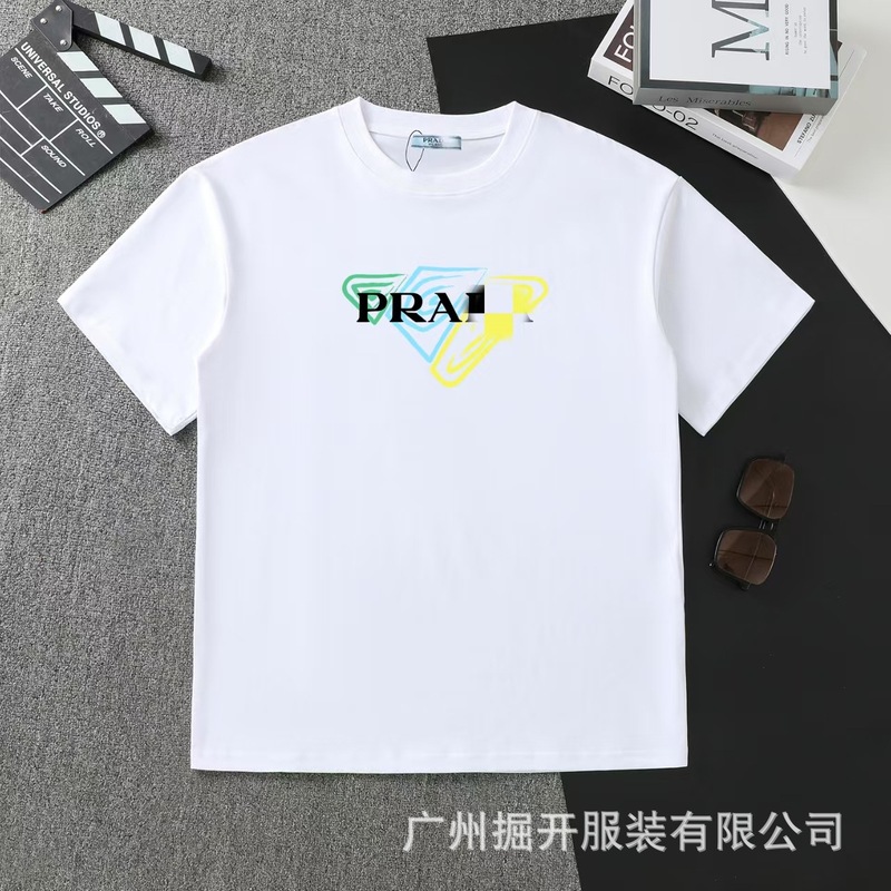 クロスボーダー 2025 夏のトレンドブランド P ファミリー新レタープリントラウンドネック Tシャツカジュアルファッショントレンド半袖男性と女性|undefined