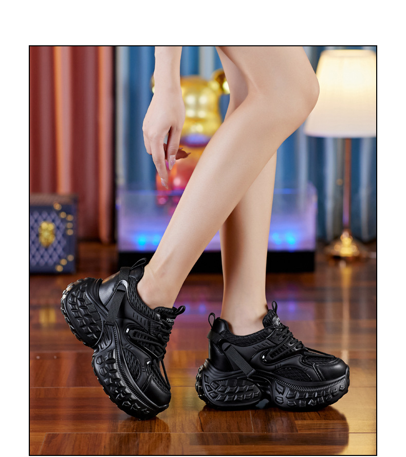 Giày sneaker nữ chunky đế dày độn cao, mặt lưới thoáng khí mùa hè thu — Màu be chi tiết 13