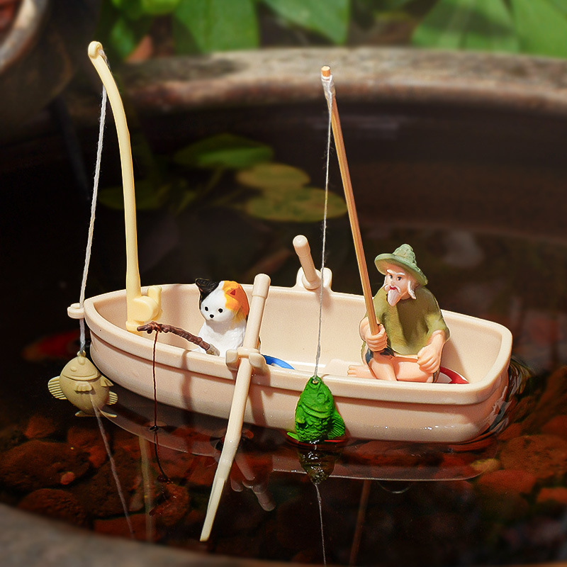 Miniatura de barco flotante, anillo de natación, barco de pesca, decoración para pecera, juguete de micropaisaje, bricolaje transfronterizo